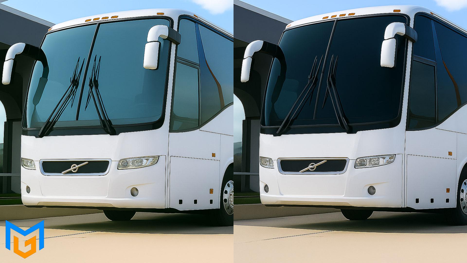 تفاوت شیشه دودی سولار با برچسب دودی در اتوبوس